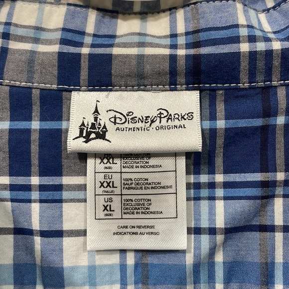 Disney Parks Blue and White Plaid Long Sleeve Button Down Shirt - Picture 3 of 4